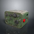Retro Green Computer Console Featuring Multiple Knobs Buttons Red Button And Textured Surface