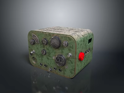Retro Green Computer Console Featuring Multiple Knobs Buttons Red Button And Textured Surface 3d model
