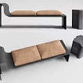 Modern Sofa Bench With Brown Cushion Black Metal Frame And Side Stool 3d model