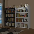 Black and White Multilayer Bookcase With Books Decorative Items And Storage Bins