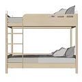 Light Wood Bunk Bed With Ladder Upper Lower Mattresses And Gray Pillows