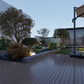 Terrace Garden Landscape Design With Trees Plants Lighting And Patio Tiles