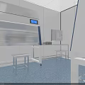 Modern Laboratory With Biosafety Cabinet Metal Stools Blue Flooring And White Walls