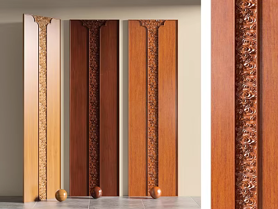 Elegant Wooden Wall Panels With Ornate Carvings And Various Wood Tones 3d model