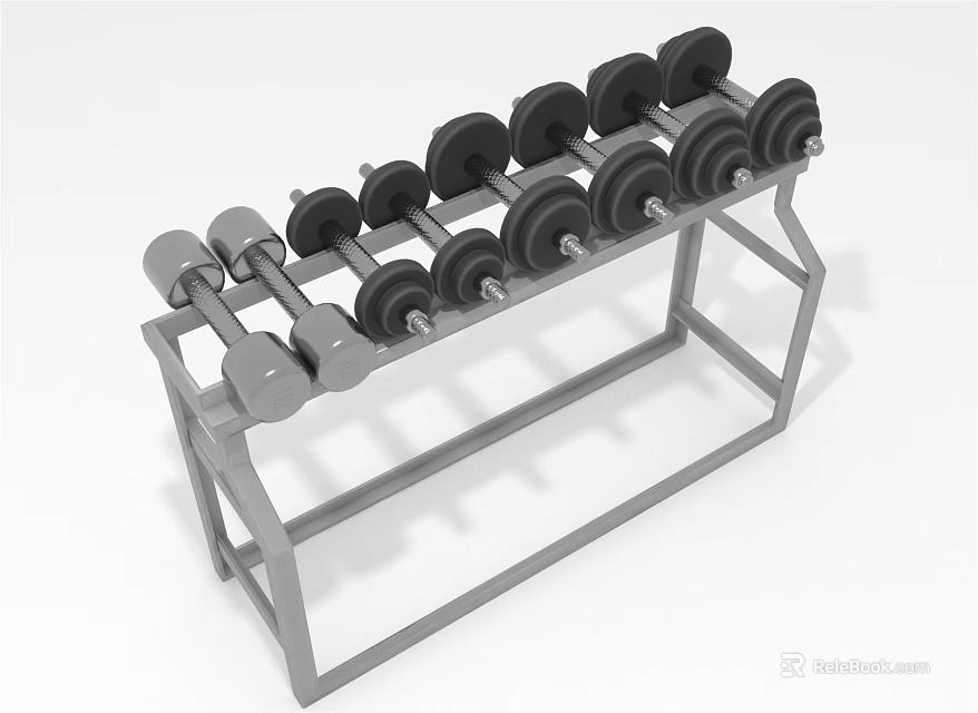 Sturdy Dumbbell Rack With Multiple Weight Plates For Home Gym Training 3d model 