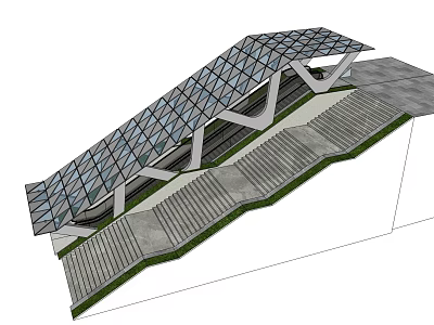 Modern Outdoor Staircase With Glass Canopy Concrete Steps And Greenery 3d model