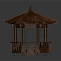 Traditional Wooden Gazebo With Pointed Roof Balustrade Staircase And Detailed Carvings