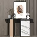 Modern Console Table With Marble Top White Vase Dried Plants Artwork And Smart Speaker