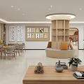 Modern Bright Study Room Interior With Wooden Bookshelves Chairs And Plants