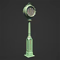 Public Green Pillar Clock With Ornamental Design And Classic Outdoor Style