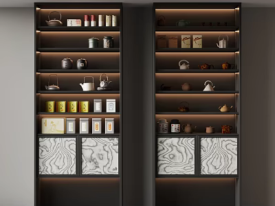 Modern Tea Cabinet With LED Lighting Shelves For Teapots Tea Canisters And Storage 3d model