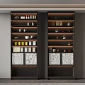 Modern Tea Cabinet With LED Lighting Shelves For Teapots Tea Canisters And Storage