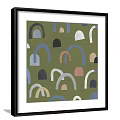 Colorful Arch Pattern Artworks In Black Frames On White Wainscoted Wall 3d model