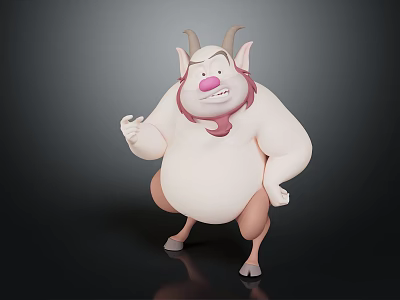 Cartoon Character Sheep like Creature With White Body Pink Nose Horns And Stocky Limbs 3d model