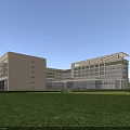 Modern Office Building With Glass Facade And Waterfront Landscaped Gardens