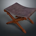 Leather Stool With White Stitching And Crossed Wooden Legs Design
