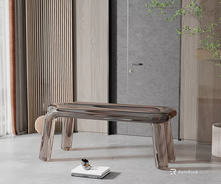 Sleek Modern Public Chair With Unique Design In Indoor With Wooden Wall And Green Plant 3d model 