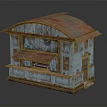 Vintage Small Building Model With Rusty Roof Weathered Wooden Walls Small Windows And Door