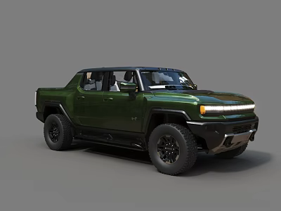 Green Modern Four Door Utility Pickup Truck With Black Wheels And LED Headlights 3d model