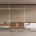 Wooden Slat Curtain in Contemporary Living Space with Dining Table and Chairs