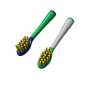 Two Colorful Toothbrushes With Green White Blue Handles And Yellow Bristles