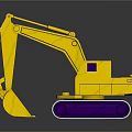 Yellow Cartoon Style Toy Excavator With Purple And White Tracks