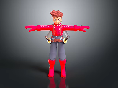 Man in Red Jacket with White Dots Red Boots Arms Outstretched Tools at Waist 3d model