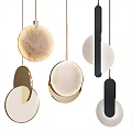 Modern Minimalist Pendant Lights With Circular Marble Panels And Metallic Black Gold Frames