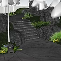 Natural Garden Landscape With Stone Path Steps Rocks And Lush Green Plants