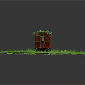 Red Train Carriage Model Overgrown with Green Plants and Grass on Circular Base
