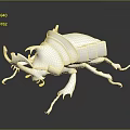 Shiny Silver Beetle Model With Large Horns And Legs On Black Reflective Surface