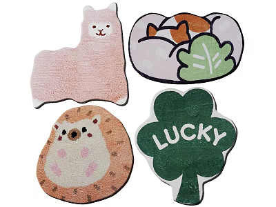 Cute Shaped Rugs With Animal Clover Designs And Lucky Text Pattern 3d model