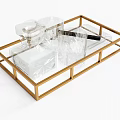 Elegant Golden Metal Tray with Transparent Wine Bottle Glassware Ice Bucket and Black Tool