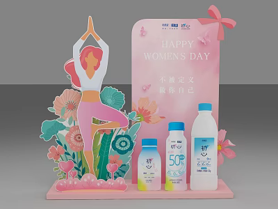 Women's Day Celebration With Yoga Pose Flowers And Skincare Products 3d model