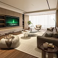 Warm Modern Luxury Living Room With Brown Leather Sofa And Cozy Lounge Furniture