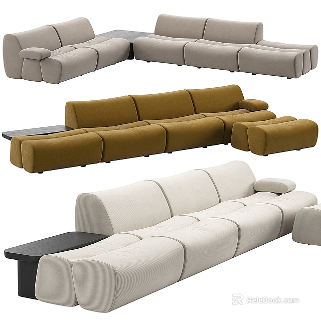 Stylish Modern Modular Sectional Sofa With Versatile Design And Side Table 3d model 