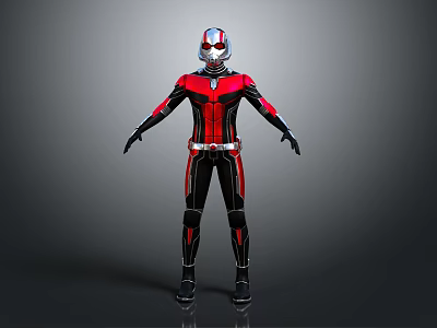 Superhero Character In Red Black Suit With Silver Helmet Biological Design 3d model