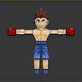 Wooden Male Boxing Toy Figure With Red Gloves Blue Shorts And Shirtless Torso