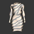 Stylish Zebra Print Long Sleeve Fitted Dress For Women Fashion