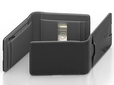 Open Black Leather Case With Carbon Fiber Texture Interior Compartments And Metal Clasp 3d model