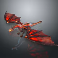 3D Rendered Red Orange Dragon With Glowing Wings Body Dark Background And Reflection