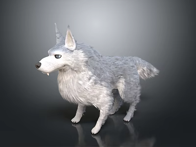 White Wolf Game Movie Character with Fluffy Fur Pointed Ears Blue Eyes Standing Pose 3d model