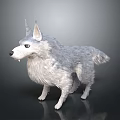 White Wolf Game Movie Character with Fluffy Fur Pointed Ears Blue Eyes Standing Pose