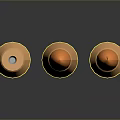 Three Orange Military Weapon Bullets Standing On Black Background With Reflections