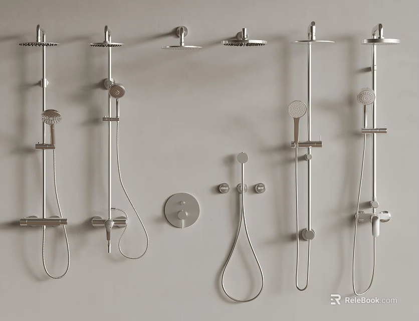 Contemporary Shower Fixtures With Handheld Sprayers Fixed Heads And Wall Brackets 3d model