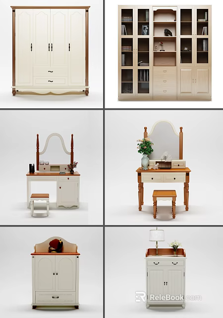 Elegant Modern Bedside Table With Mirror Drawers Stool And Vase 3d model