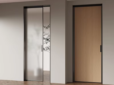 Modern Interior Sliding Doors With Transparent Glass And Wooden Panels Design 3d model
