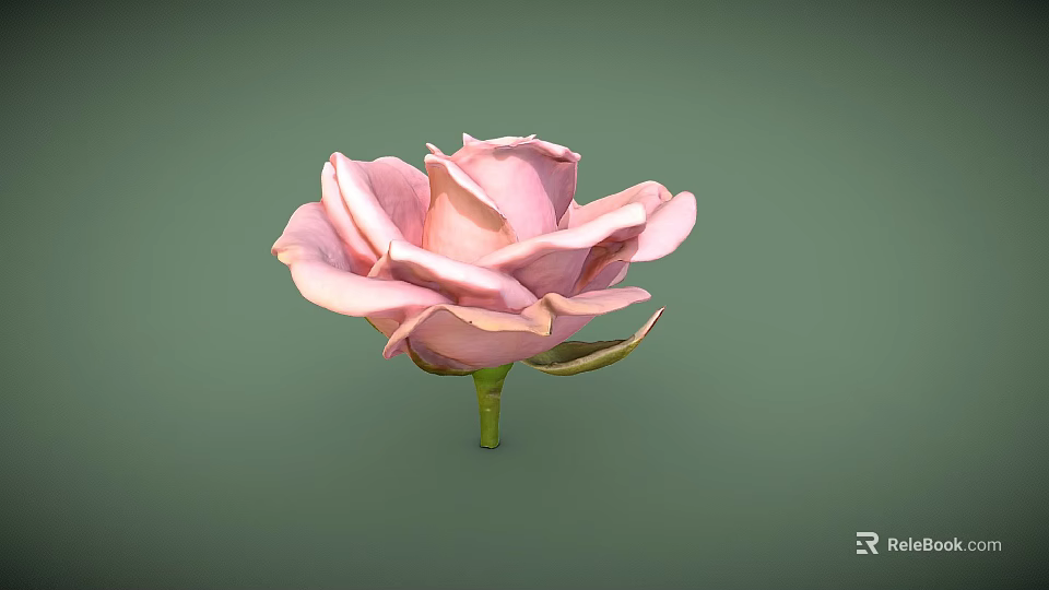 Beautiful Pink Rose in Vase with Green Background for Home Decoration 3d model 