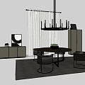 Stylish Living Room Interior With Round Table And Chairs Chandelier Curtains And Cabinet
