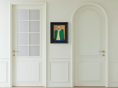 White Interior Swing Doors With Glass Panel And Solid Design Plus Decorative Wall 3d model